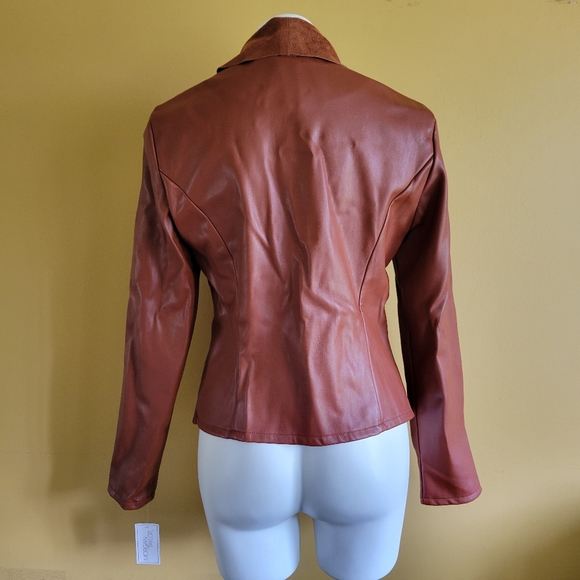 Morgan Taylor Rust Brown Faux Leather Open Jacket Size Large NWT - Picture 2 of 6